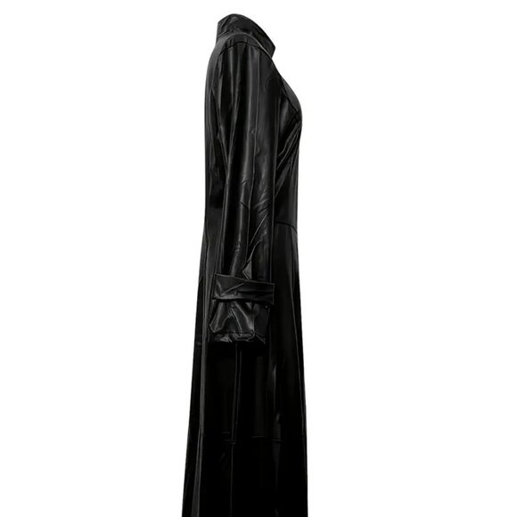 Black Faux Leather Zip Long Maxi Coat - Picture 5 of 8